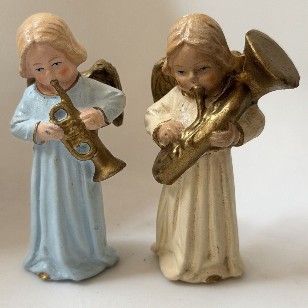Vintage U.S. Zone Germany Christmas Angels 4 in Pair Musical Figurines 1945–1949